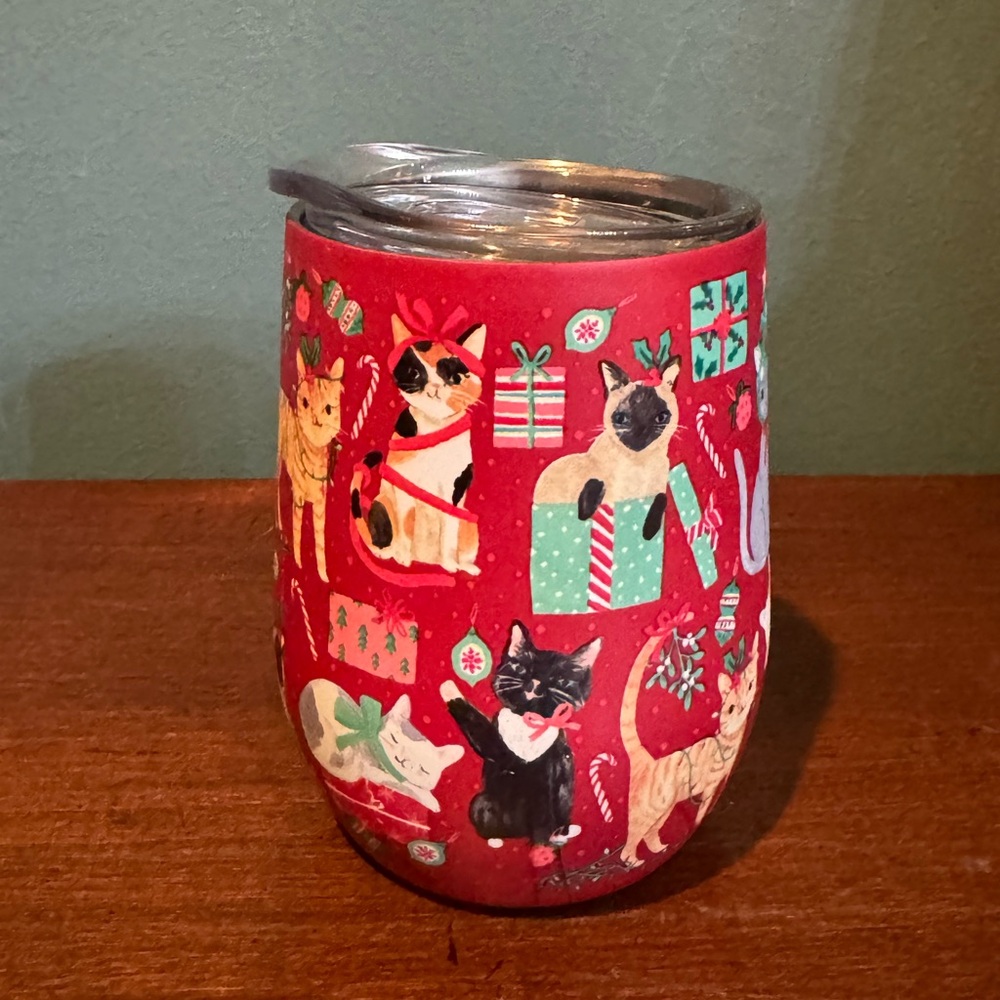 NWT Clementine Paper Co Christmas Cat Holiday Wine Tumbler